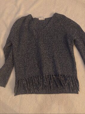 Lost + Wander Fringe Hem Rib Knit Sweater - Charcoal Gray
